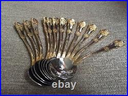 12 Royal Albert Old Country Roses Gold Accent Stainless Soup Spoons