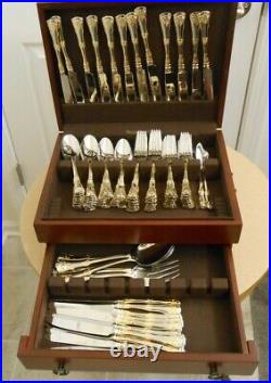 130 Piece Service for 24 Royal Albert OLD COUNTRY ROSES Gold Accent Flatware Set