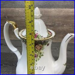 1962 Large Royal Albert Old Country Roses Teapot With Trivet Bone China 10 Tall