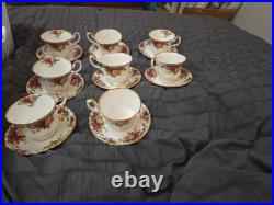 1962 Royal Albert Old Country Roses Footed Tea Cups & Saucers England Set of 8