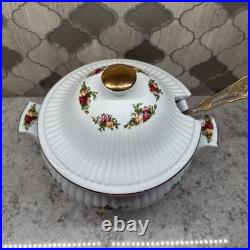 1962 Royal Albert Old Country Roses Soup Tureen with Lid Fluted With Laddle New