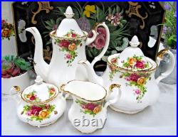 1962 Royal Albert Old Country Roses Teapot coffee pot creamer and Sugar lot set