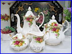 1962 Royal Albert Old Country Roses Teapot coffee pot creamer and Sugar lot set