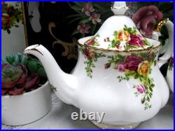 1962 Royal Albert Old Country Roses Teapot coffee pot creamer and Sugar lot set