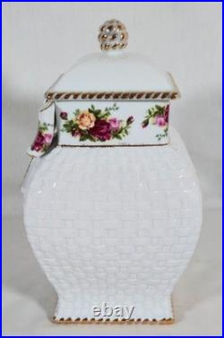 1962 Vtg Royal Albert Old Country Roses Basketweave Square Cookie Jar 12 Nwt