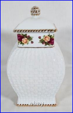 1962 Vtg Royal Albert Old Country Roses Basketweave Square Cookie Jar 12 Nwt