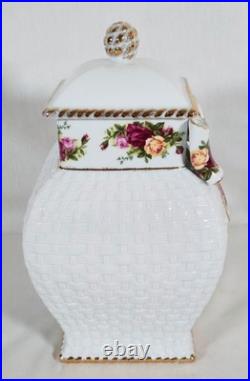 1962 Vtg Royal Albert Old Country Roses Basketweave Square Cookie Jar 12 Nwt