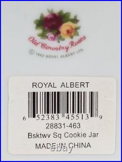 1962 Vtg Royal Albert Old Country Roses Basketweave Square Cookie Jar 12 Nwt