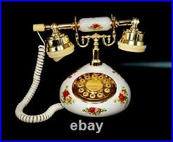 1999 Royal Albert Old Country Roses Cradle Push Button Telephone with US Plug
