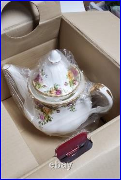 2005 Royal Albert Doulton Old Country Rose Teapot, Cream & Sugar Set New In Box