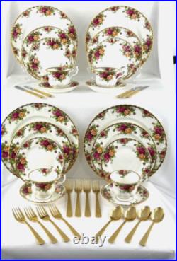 20-Piece Royal Albert Old Country Roses Dinnerware Set England & 16 pc. Flatware 20-Piece Royal Albert Old Country Roses Dinnerware Set England & 16 pc. Flatware