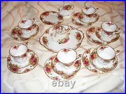 22pc. Royal Albert Old Country Roses 6 Footed Cups Saucers Tea Trios Teapot Tray