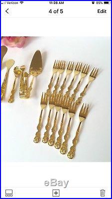 28pcs Gold Plated Dessert Set Serving Match Royal Albert Old Country Roses