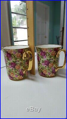 2 Chintz Old Country Rose Mugs Cups Royal Albert England Porcelain