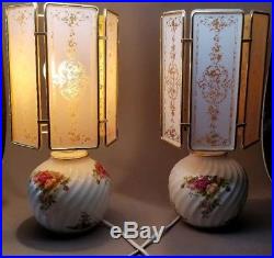 2 (Pair) Royal Albert Old Country Roses Table Lamps Rare Fluted WORKING READ