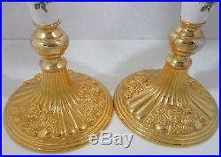 2 Royal Albert Old Country Roses 9 2 Candlesticks Holders Gold Plated Porcelain