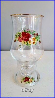 2 Royal Albert Old Country Roses Glass Hurricane Lamps Candlestick Candle Holder