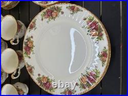 34 Pieces 1962 Royal Albert Old Country Roses Plates, Tea Cups, Sugar Bowl