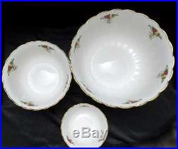 3 Royal Albert COUNTRY ROSES Fluted Mixing / Serving Bowls, Nesting Bowls Set