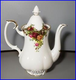 3 pc Royal Albert Old Country Roses Bone China Coffee Pot Bunny Sugar & Creamer