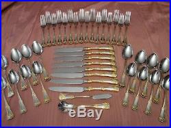42pc Royal Albert Old Country Roses Stainless Flatware for 8 Gold Accent