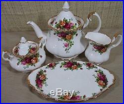 4 Pc Royal Albert Old Country Roses Large Teapot Sugar Bowl Creamer Tray England