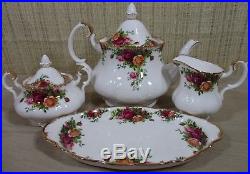 4 Pc Royal Albert Old Country Roses Large Teapot Sugar Bowl Creamer Tray England