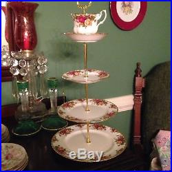 4 Tier Tiered Teacup Tea Cake Stand Royal Albert Old Country Roses Tray Rare