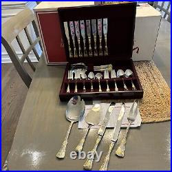 50 Pc. Royal Albert Old Country Roses Service 8 Flatware Set Chest Serving 5p Set