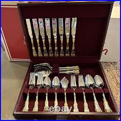 50 Pc. Royal Albert Old Country Roses Service 8 Flatware Set Chest Serving 5p Set
