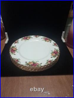 5 New Royal Albert Old Country Roses 10 1/2 Dinner Plates with Gold Trim Bin Aaa