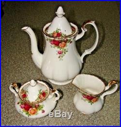 5 Pc Royal Albert Old Country Roses TALL Teapot, Cream & Sugar Bowl New Old Stock