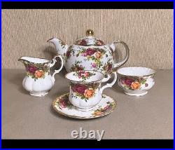 5pc Royal albert Old Country Roses Teapot Sugar Creamer Cup Saucer