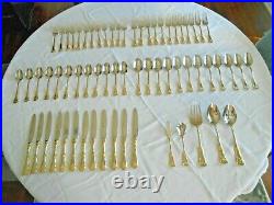 65 Piece Service for 12 Royal Albert OLD COUNTRY ROSES Gold Accent Flatware Set