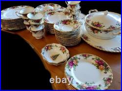65 Pieces 1962 Royal Albert Old Country Roses Bone China Dinner, Tea Set for 12