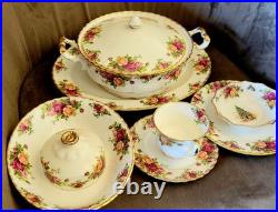 65 Pieces 1962 Royal Albert Old Country Roses Bone China Dinner, Tea Set for 12