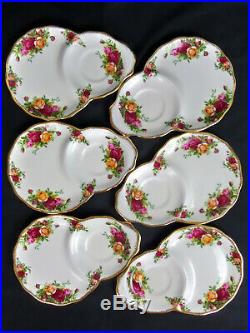 6 OLD COUNTRY ROSES RARE, HOSTESS / TENNIS PLATES & CUPS, 1st QLTY, ROYAL ALBERT