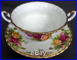 6 OLD COUNTRY ROSES SOUP COUPES & SAUCERS, 1st QLTY, GC, 1973-93, ROYAL ALBERT