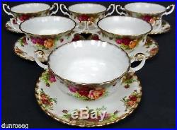 6 OLD COUNTRY ROSES SOUP COUPES & SAUCERS, 1st QUALITY, GC, 1962-73 ROYAL ALBERT