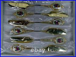 6 Old Country Roses Rare, Gold Plated Cake / Fruit Knives, Vgc, Royal Albert