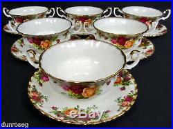 6 Old Country Roses Soup Coupes & Saucers, 1962-73, Made In England Royal Albert