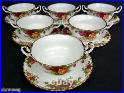 6 Old Country Roses Soup Coupes & Saucers, 1962-93, Made In England Royal Albert