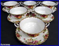 6 Old Country Roses Soup Coupes & Saucers, Gen. Gc, Made In England, Royal Albert
