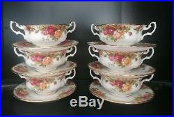 6 Royal Albert Old Country Roses Soup Coupes and under Plates