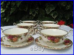 6 x Royal Albert'Old Country Roses' Soup Coupes & Stands 1962 1st Quality