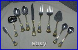82 PC Royal Albert Old Country Roses Flatware Set Service 8 Case Gold Stainless