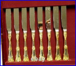 82 PC Royal Albert Old Country Roses Flatware Set Service 8 Case Gold Stainless