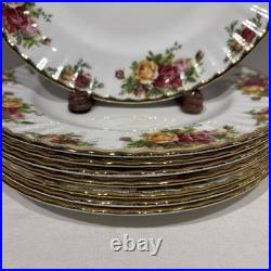 8 New Royal Albert Old Country Roses 10 1/2 Dinner Plates with Gold Trim