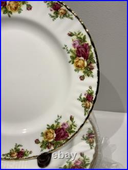 8 New Royal Albert Old Country Roses 10 1/2 Dinner Plates with Gold Trim