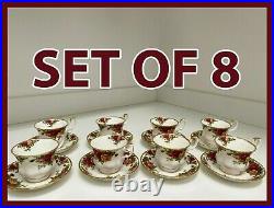 8x Royal Albert Old Country Roses Tea Cup and Saucer Set Plate Gold Coffee China